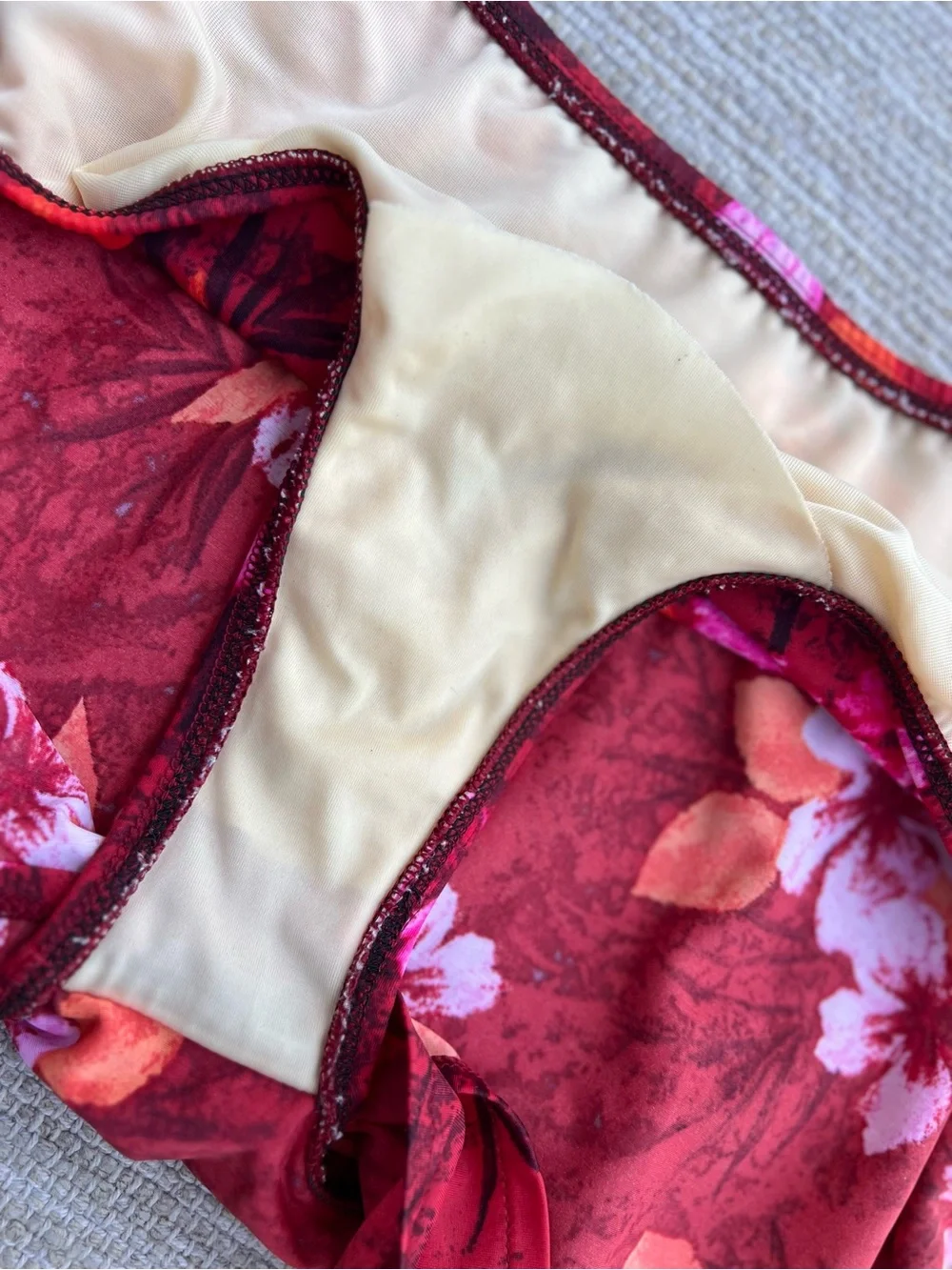 Lands' End Red Hawaiian Print Swim Skirt w Pink Orange Floral Print Vintage 12